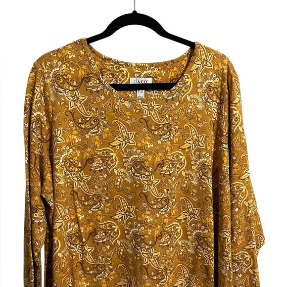 Denim&Co Yellow Floral Paisley Harvest Gold  Midi Dress Size 1X Lagenlook Fall - Picture 4 of 8